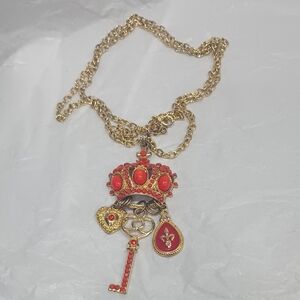 Elegant Gold Plated and Red Key Pendant Necklace